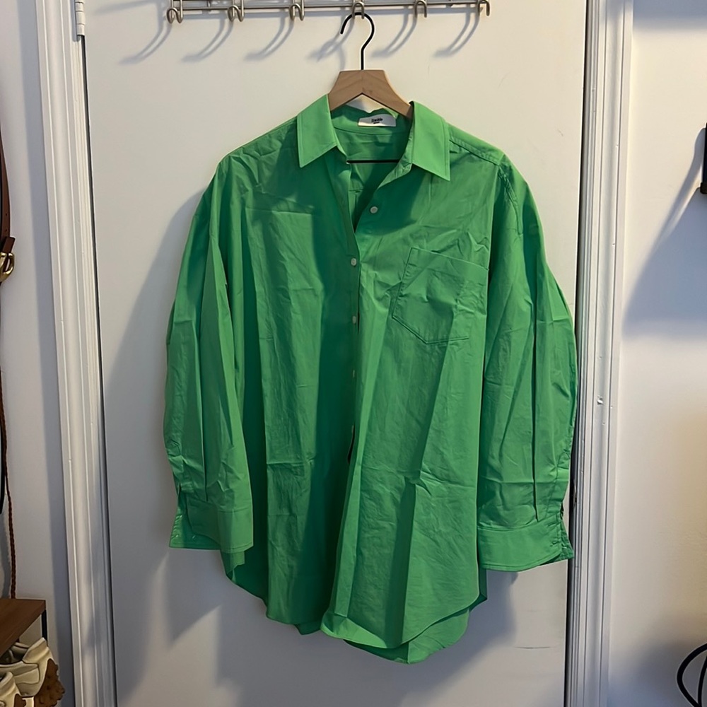 The Frankie Shop Melody Oversized Shirt in Island Green